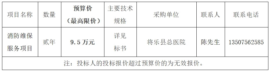 将乐县总医院消防维保服务项目竞争性谈判公告